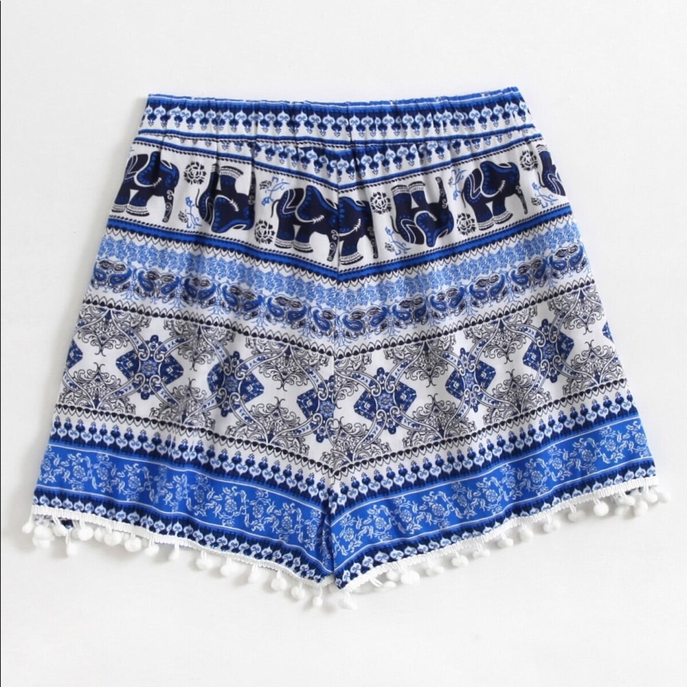 Allover Aztec Print Pom Pom Hem Shorts